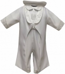Boys Satin Christening Suit w/ Brocaded Jacket(White,Ivory)